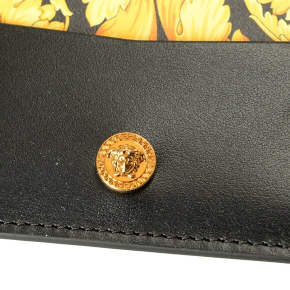 Versace Barocco Print 100% Leather Gold Medusa Head Card Case Holder - Picture 3 of 5